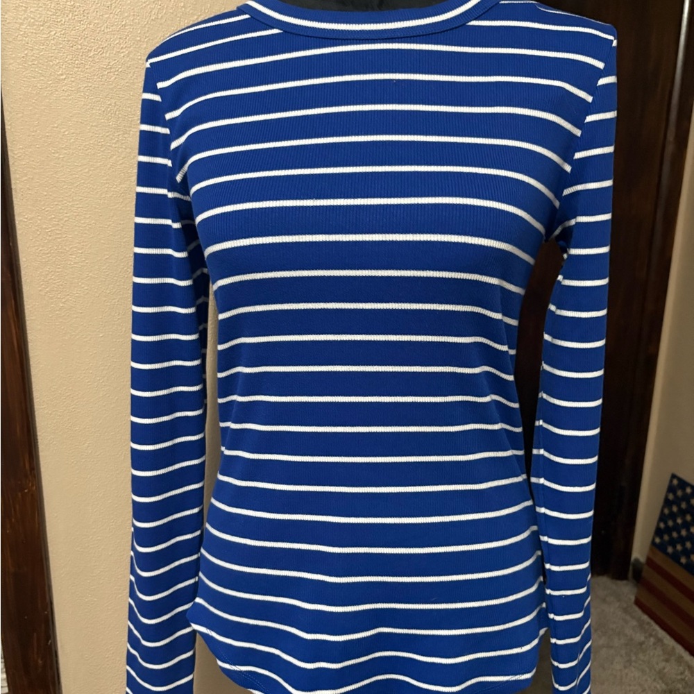 Sonoma Blue and White Striped Long Sleeve Top
